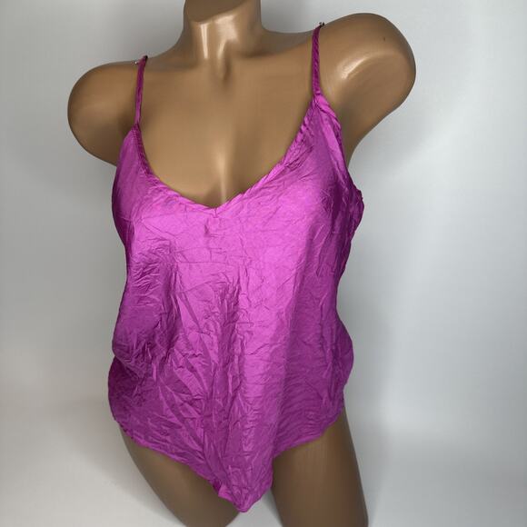 Sunny Leigh 100% Silk Fuchsia Camisole M Barbiecore Coquette Y2K Lingerie Top - Picture 10 of 10